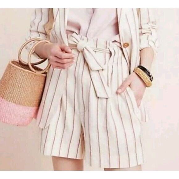 Anthropologie Pants - Anthropologie Shorts Womens 10 Edisto Stripe Paperbag Boho High Rise Pleated